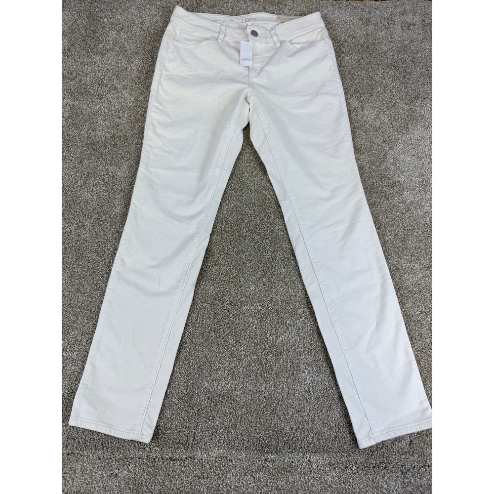 NWT Ann Taylor Loft Curvy Skinny Corduroy Pants Cream Off-White 29 8 Office Soft